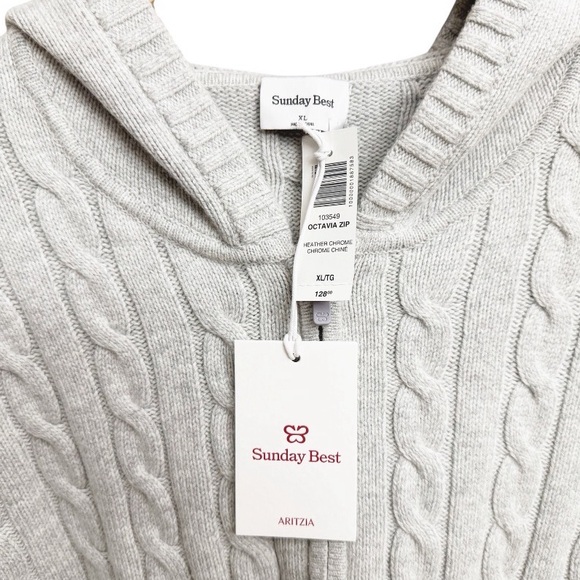 NWT Aritzia Sunday Best Octavia Zip Hoodie Sweater Heather Chrome Gray - Picture 5 of 8